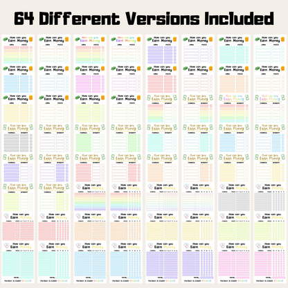 Editable How To Earn Money Chore Chart Bundle 1: All Color Bundle 64 Versions Included