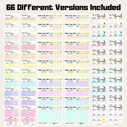Editable How To Earn Money Chore Chart Bundle 2: All Color Bundle 66 Versions Included