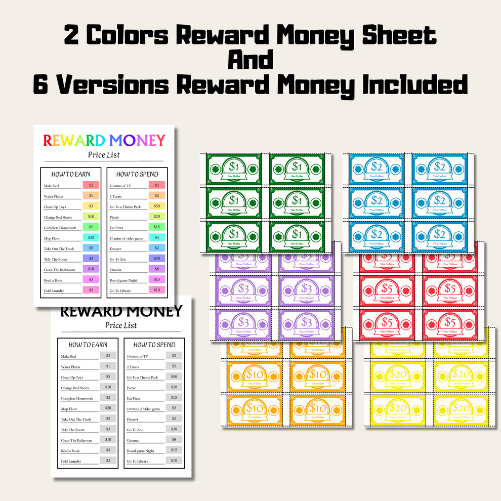 Editable Kids Reward Money, Motivational Behavior System Printable, Mo ...