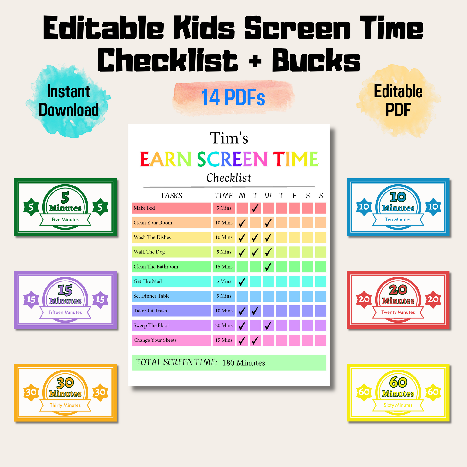 Editable Kids Screen Time Checklist 1