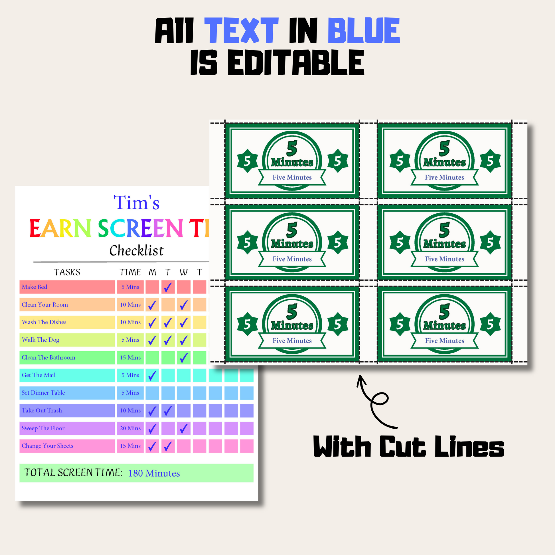 Editable Kids Screen Time Checklist 1: Editable Demo Display