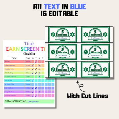 Editable Kids Screen Time Checklist 1: Editable Demo Display