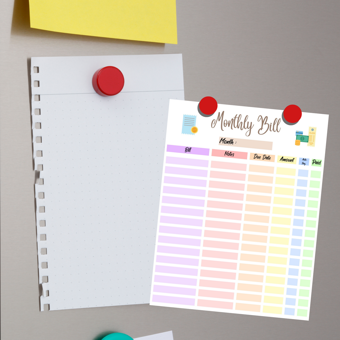 Editable Monthly Bill Tracker 1: Rainbow Color Print Out Demo