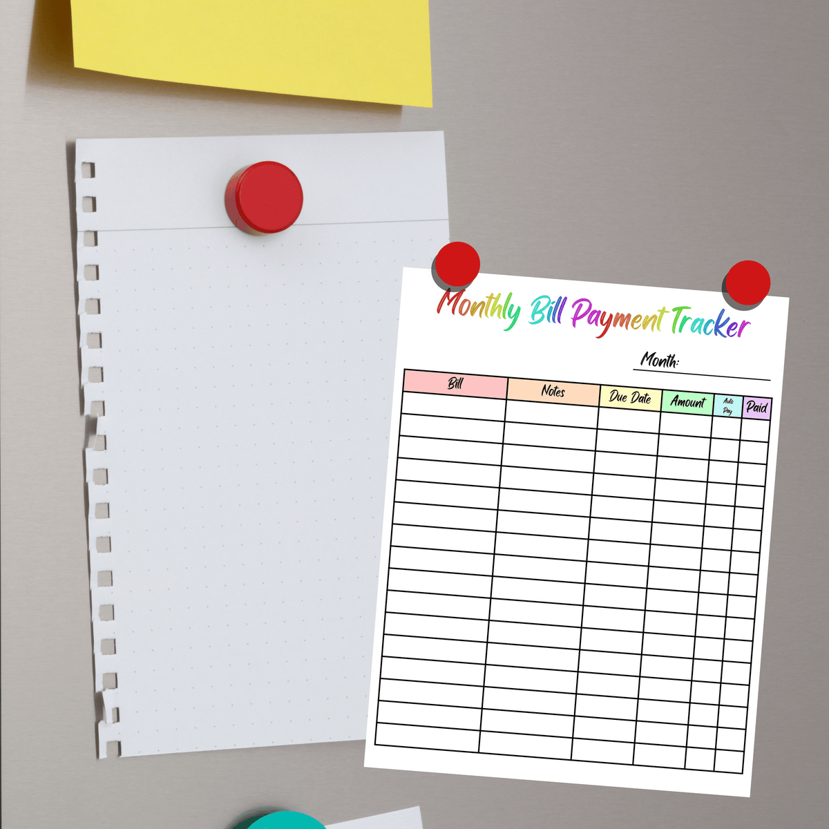 Bill Payment Tracker Rainbow Color Printable, Editable Monthly Bill Tr ...