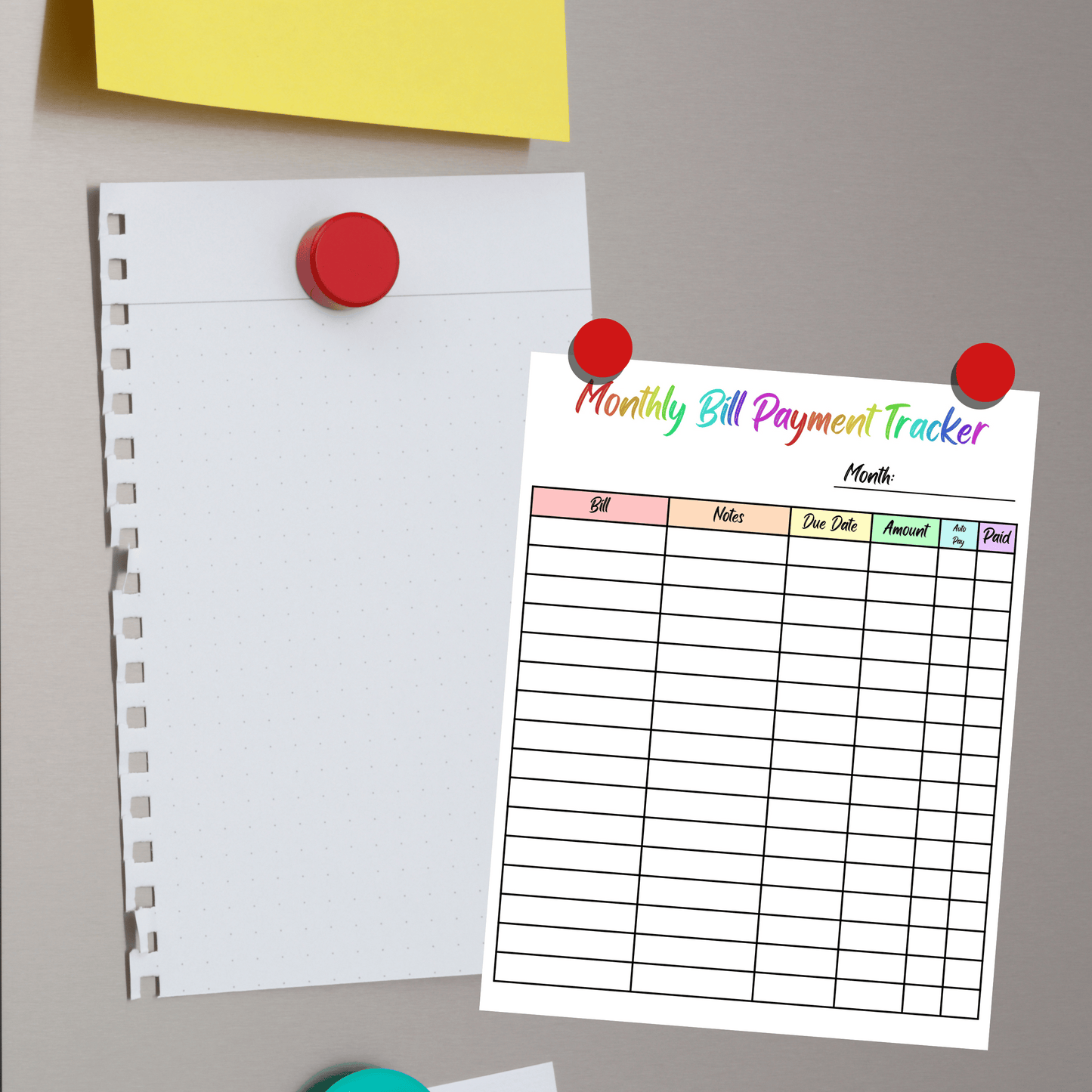 Editable Monthly Bill Tracker 2: Rainbow Color Print Out Demo