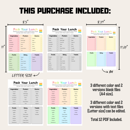 Editable Pack Lunchbox Checklist 1: Rainbow Color Product Information Details And Print Out Size Demo
