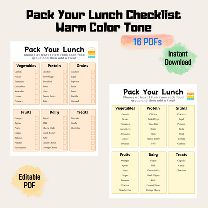 Pack Your Lunch Checklist Rainbow Color, Kids Healthy Lunchbox Template, Elementary Meal Printable, Kids Lunch Menu Chart, Instant Download