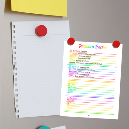 Editable Password Tracker 1: Rainbow Color Print Out Demo