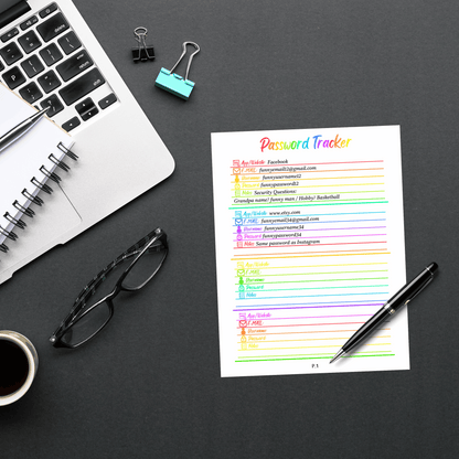 Editable Password Tracker 1: Rainbow Color Print Out Demo