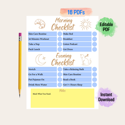 Self Care Checklist For Editable Morning Routine List, For Skincare Routine Template, For Fillable Routine Printable, Instant Download PDF