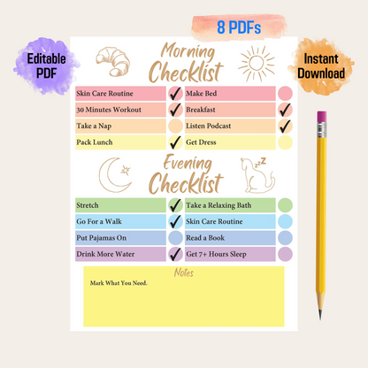 Editable Self Care Checklist 1: Rainbow Color