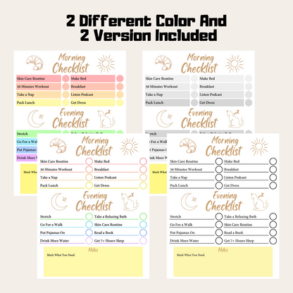 Editable Self Care Checklist 1: Rainbow Color 2 Different Color and 2 Versions Included