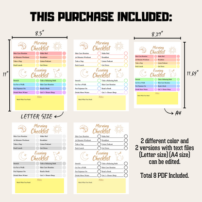 Editable Self Care Checklist 1: Rainbow Color Product Information Details And Print Out Size Demo