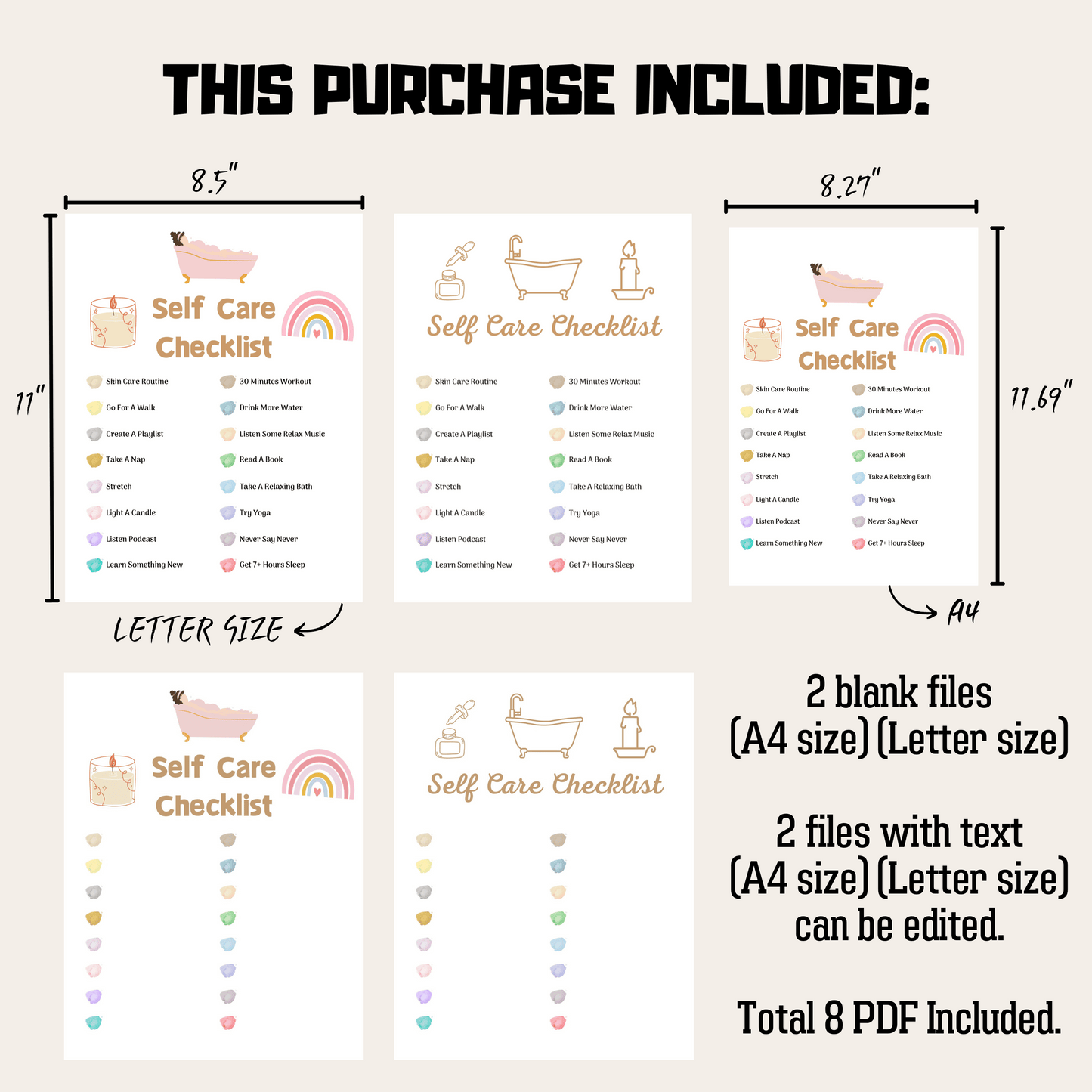 Editable Self Care Checklist 2: Product Information Details And Print Out Size Demo