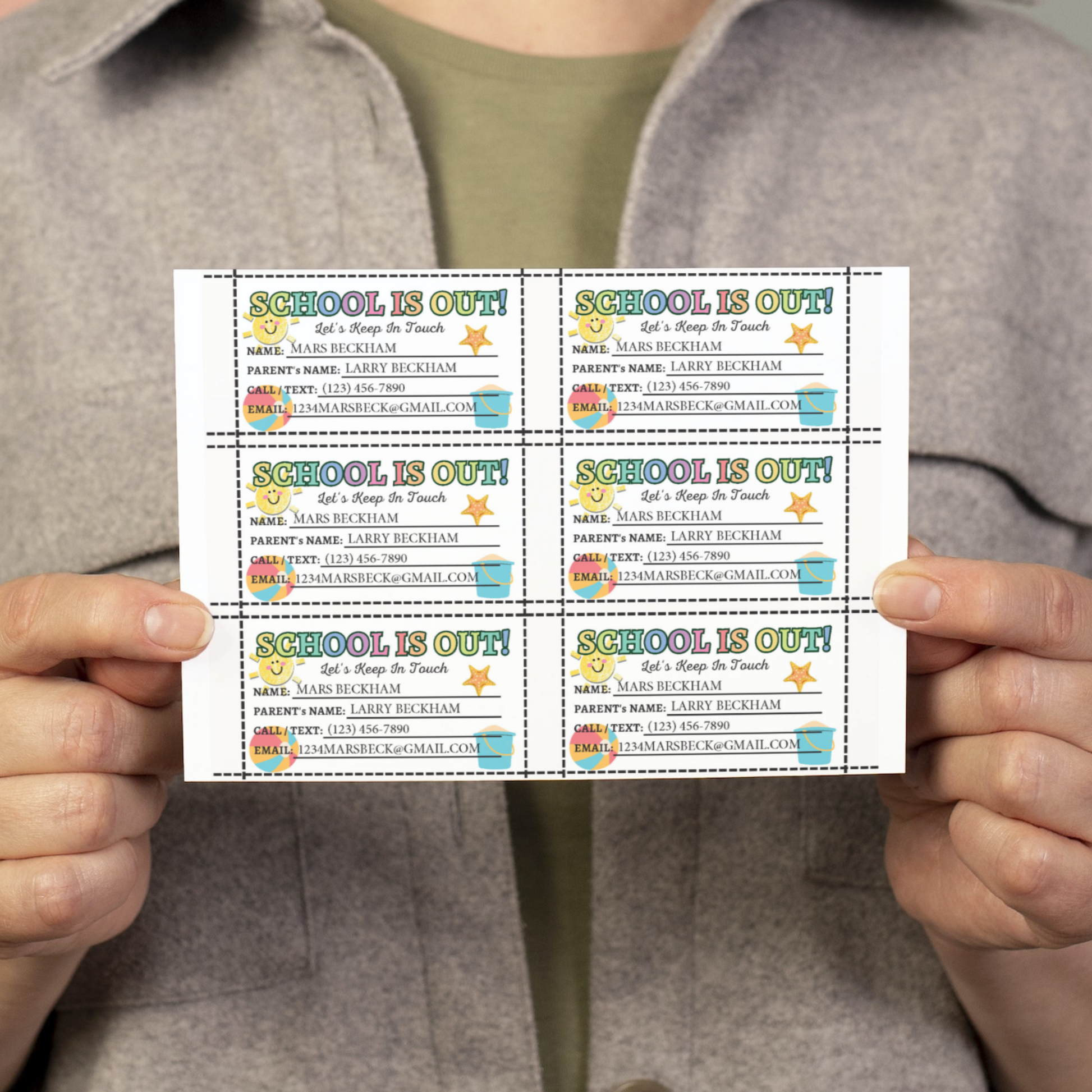 Editable Summer Contact Cards 1: Print Out Demo