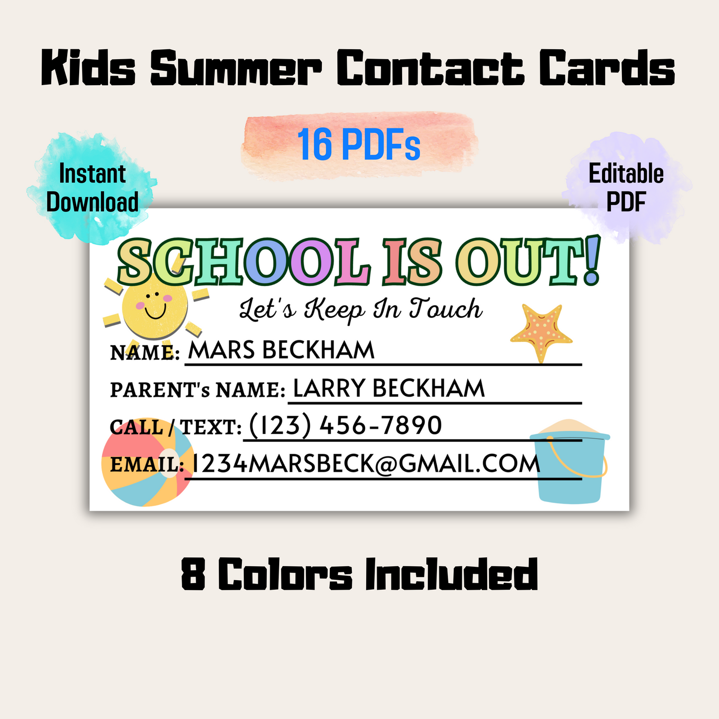 Editable Summer Contact Cards 1