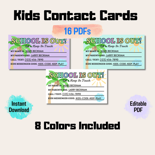 Editable Kids Contact Card, Keep In Touch Cards, Perfect for School Friends and Summer Camps