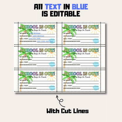 Editable Kids Contact Card, Keep In Touch Cards, Perfect for School Friends and Summer Camps