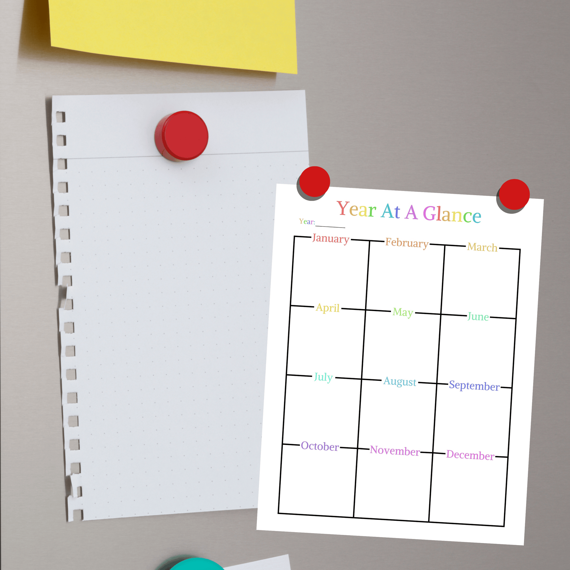 Editable Year At A Glance 2: Rainbow Color Print Out Demo