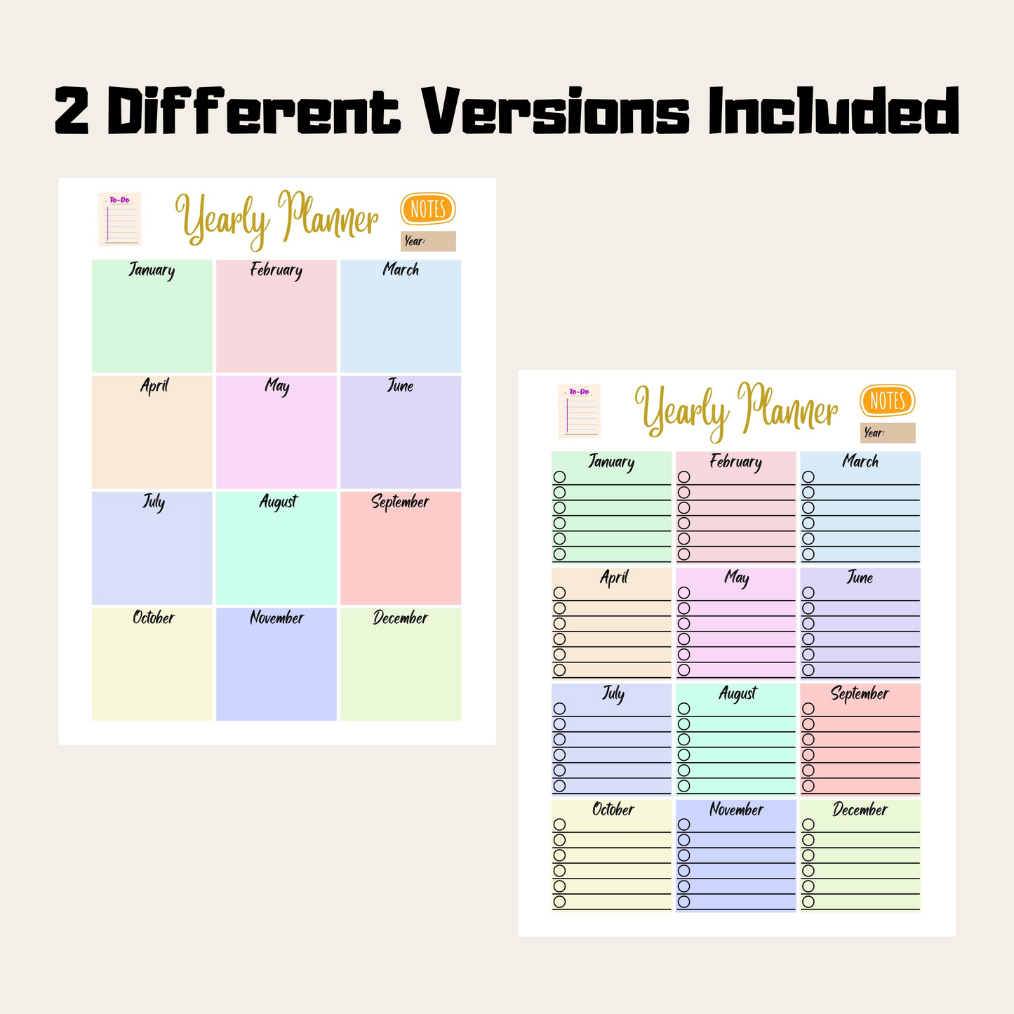 Editable Year At A Glance 4: 2 Versions Included