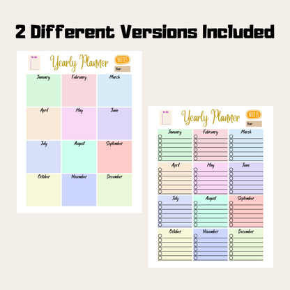 Editable Year At A Glance 4: 2 Versions Included