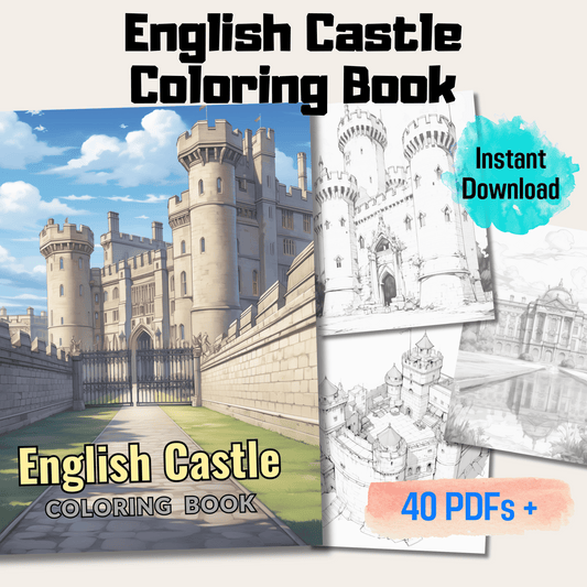 English Castle Coloring Book, Historical British Architecture Art