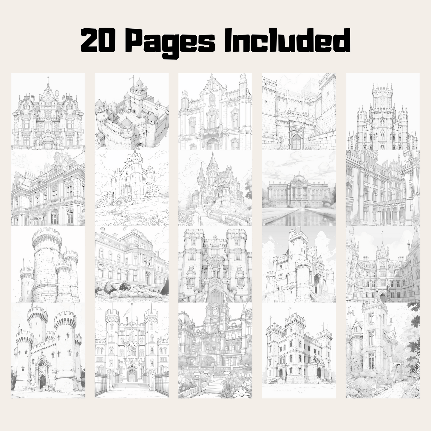 English Castle Coloring Book, Historical British Architecture Art