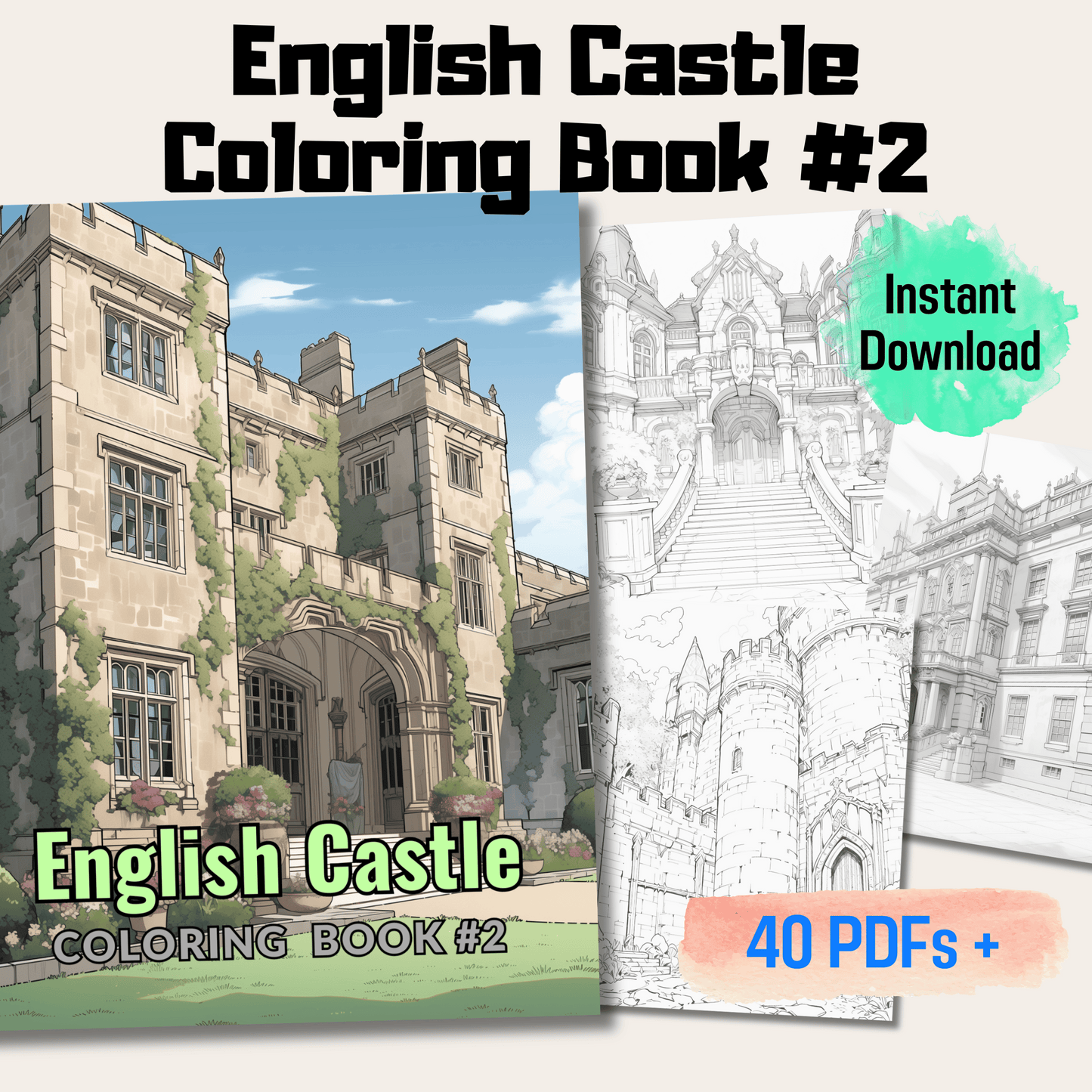 20 Pages English Castle Coloring Book, Journey Through Historic British Architecture