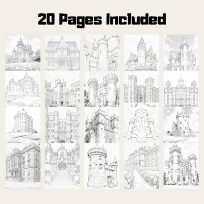 20 Pages English Castle Coloring Book, Journey Through Historic British Architecture