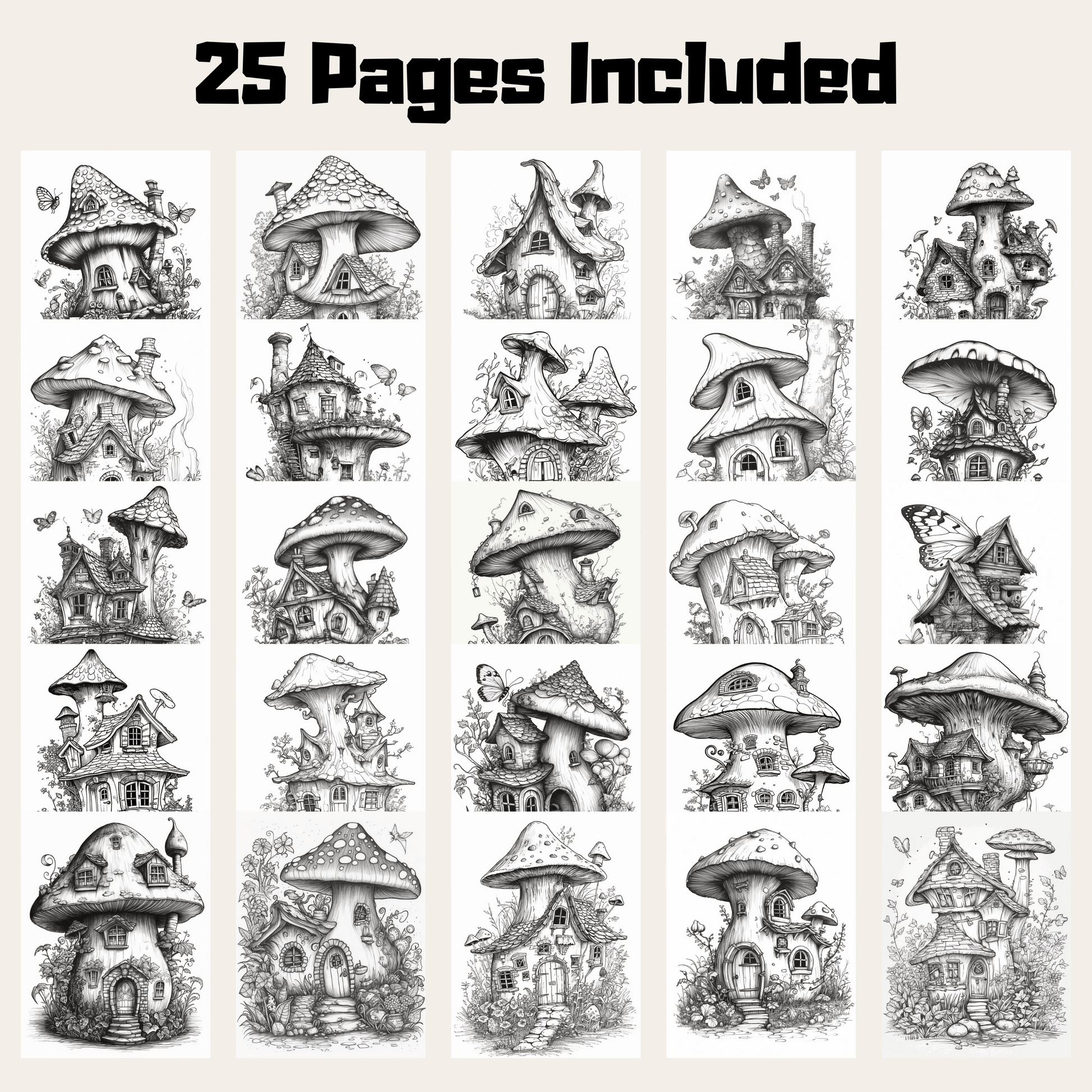 Fairy Houses Coloring Book 1: Fairy Houses 25 Pages Included