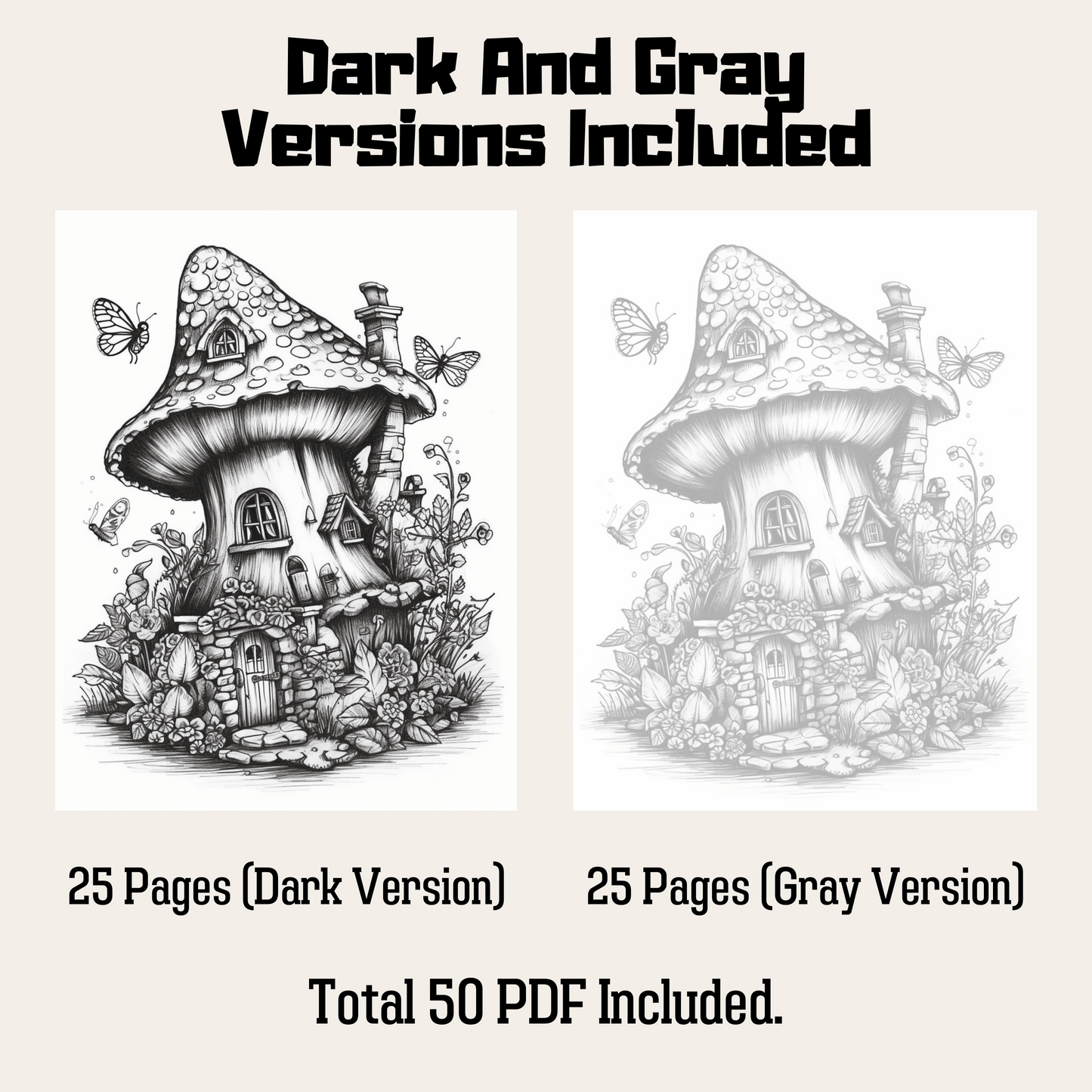 Fairy Houses Coloring Book 1: Fairy House Dark And Gray Versions Demo