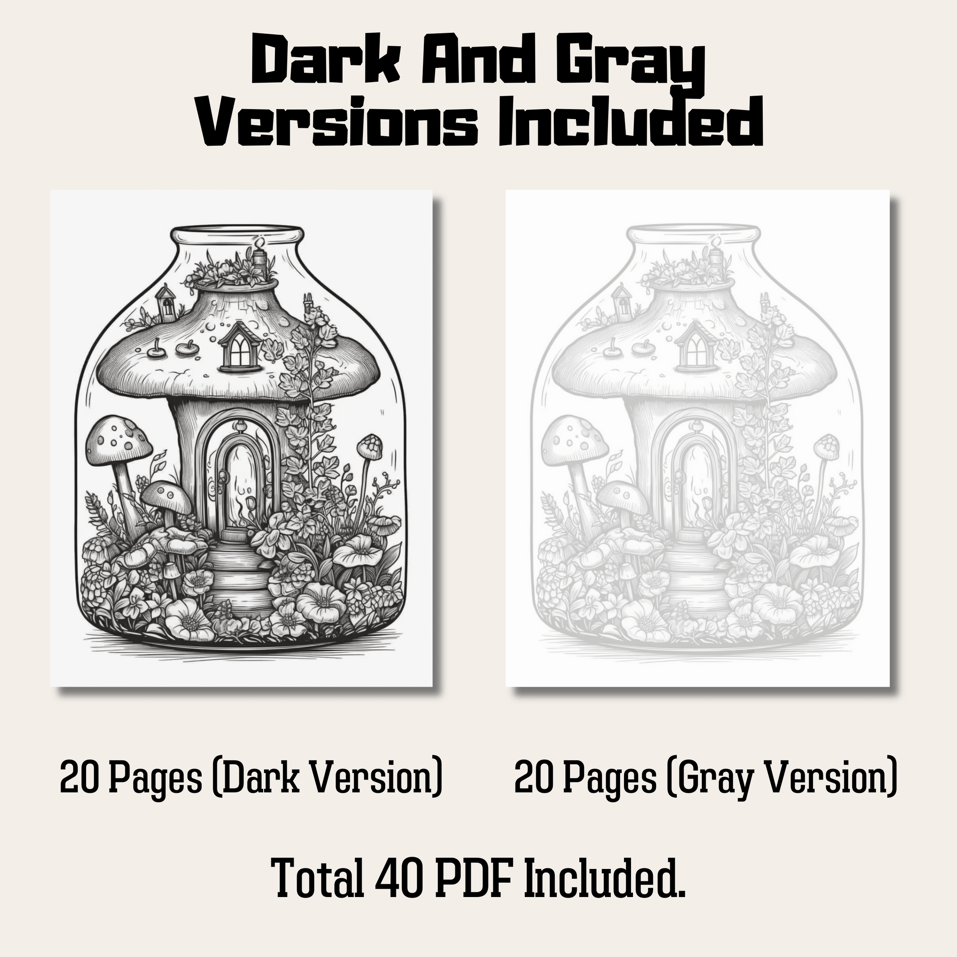 Fantasy Houses In A Jar Coloring Book 1: Fantasy House In A Jar Dark And Gray Versions Demo