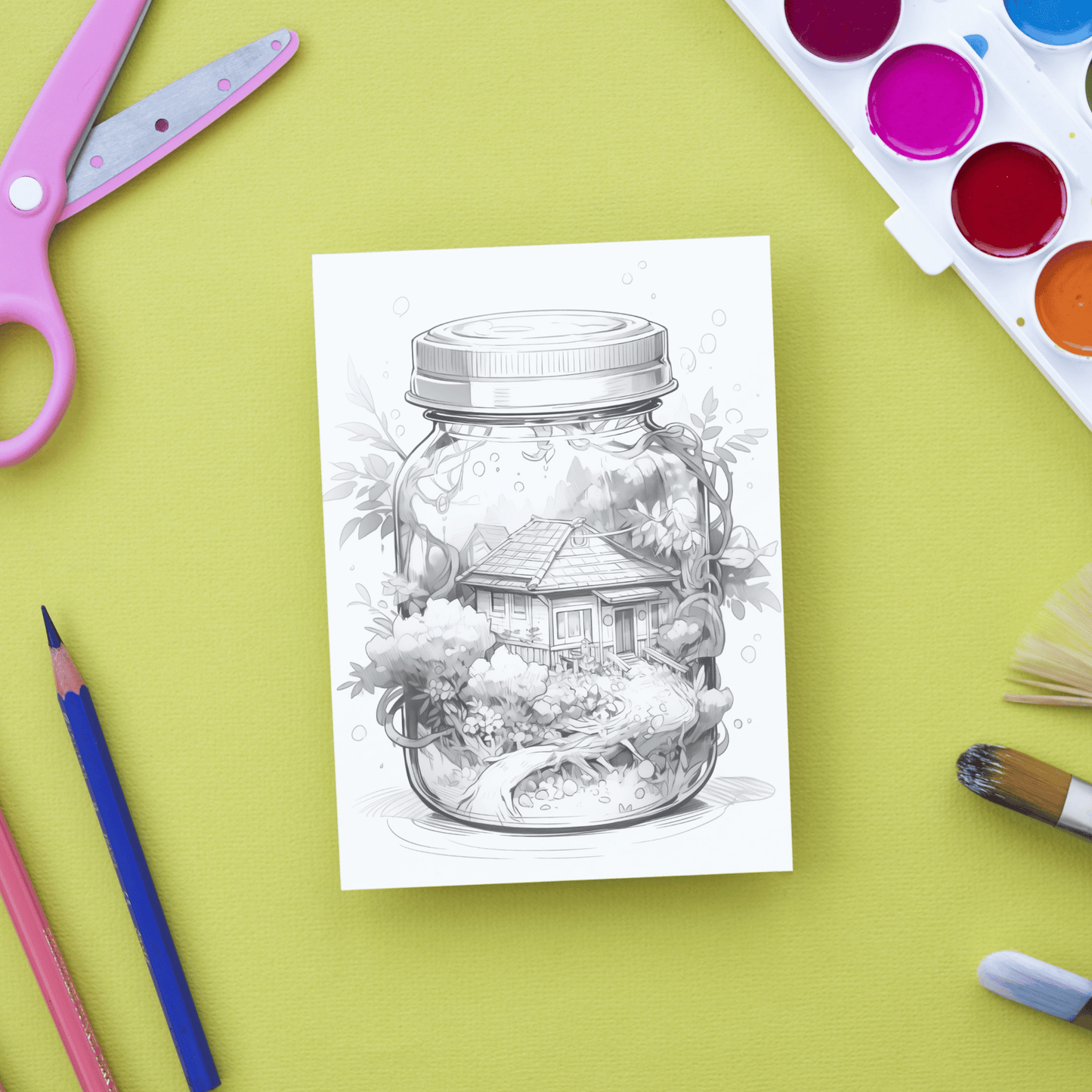 Fairy Houses in a Jar Coloring Book, Unique Stress-Relief Art