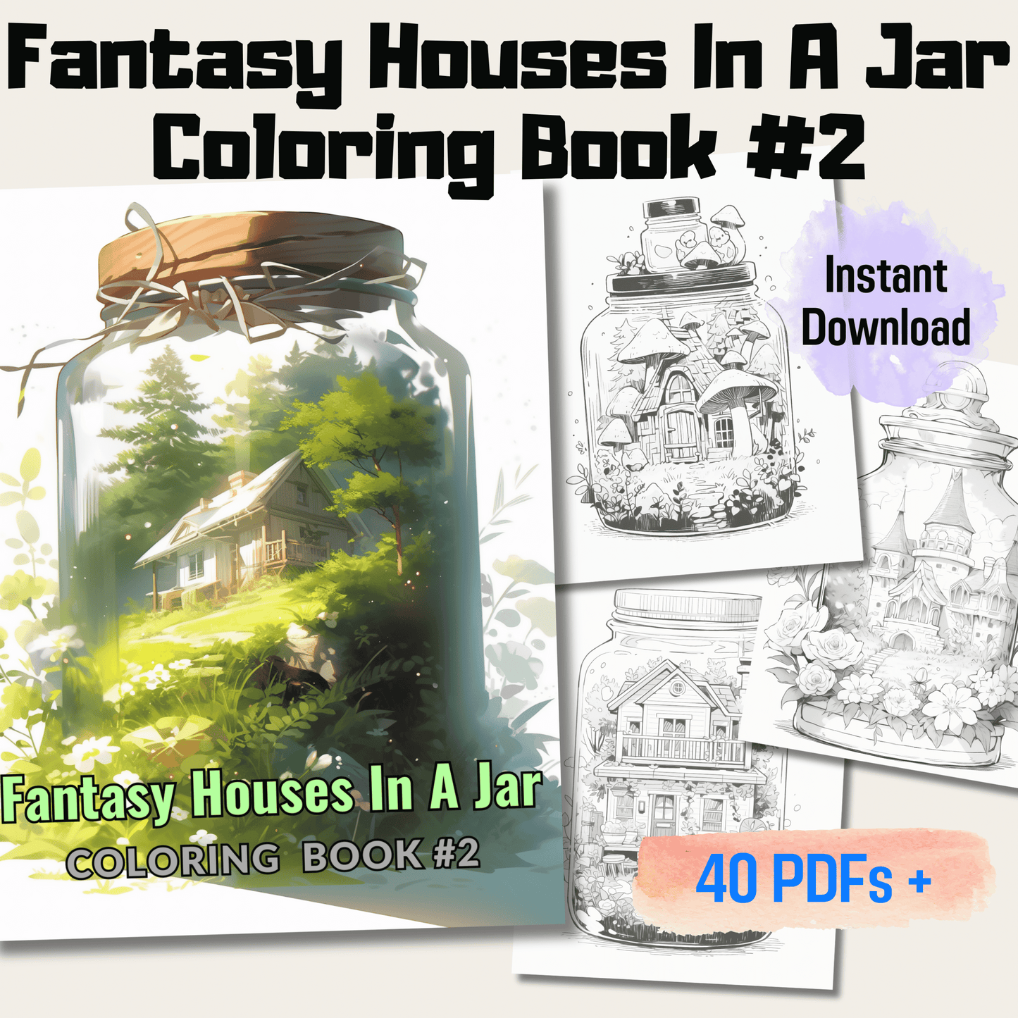 Fairy Houses in a Jar Coloring Book, Unique Stress-Relief Art