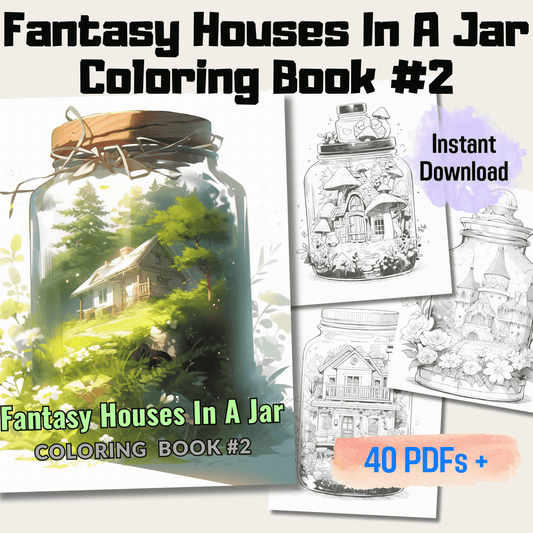 50 Printable Fairy Houses in Jar Coloring Pages for Adults