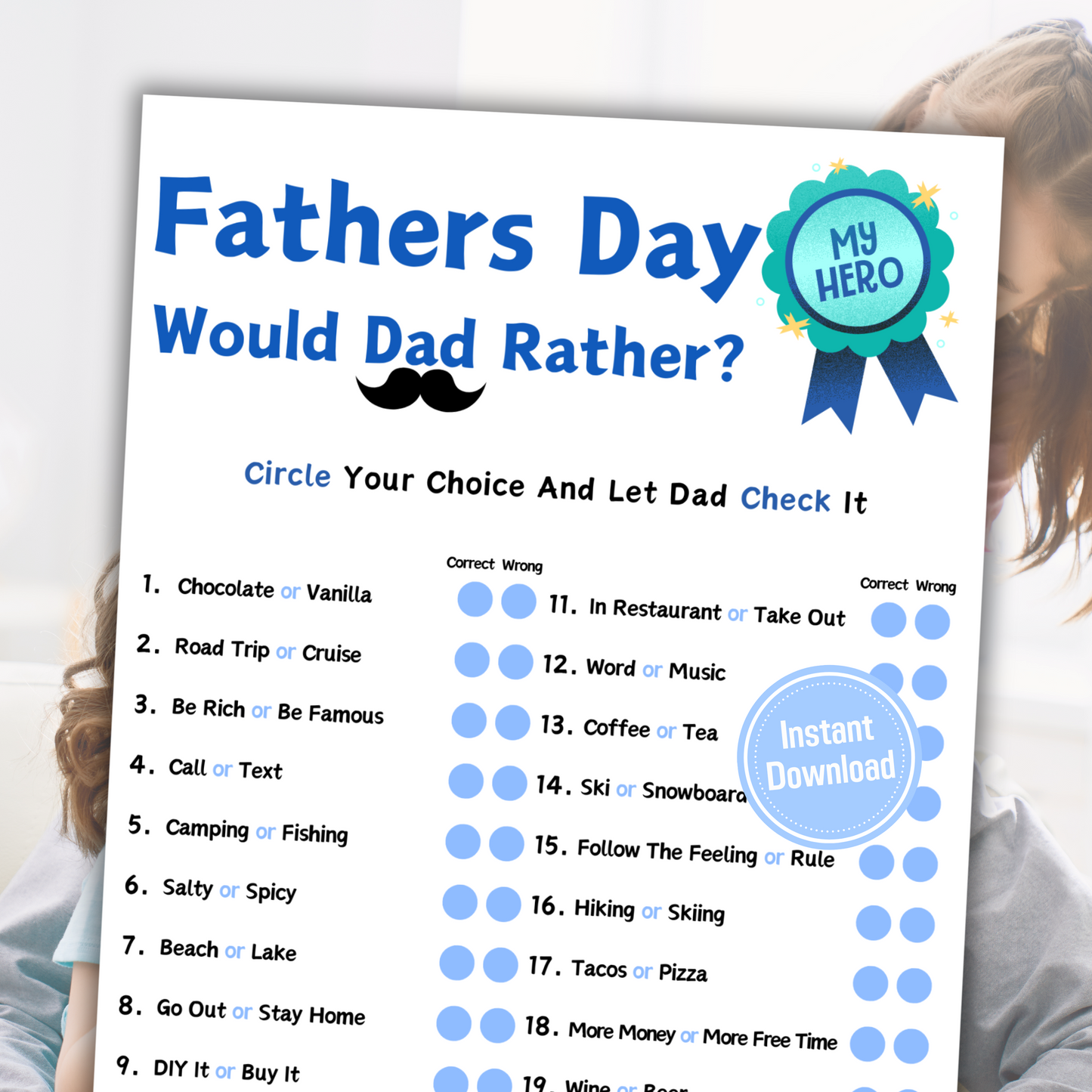 Fathers Day Would Dad Rather Game | Printable Would Dad Rather Game for Families