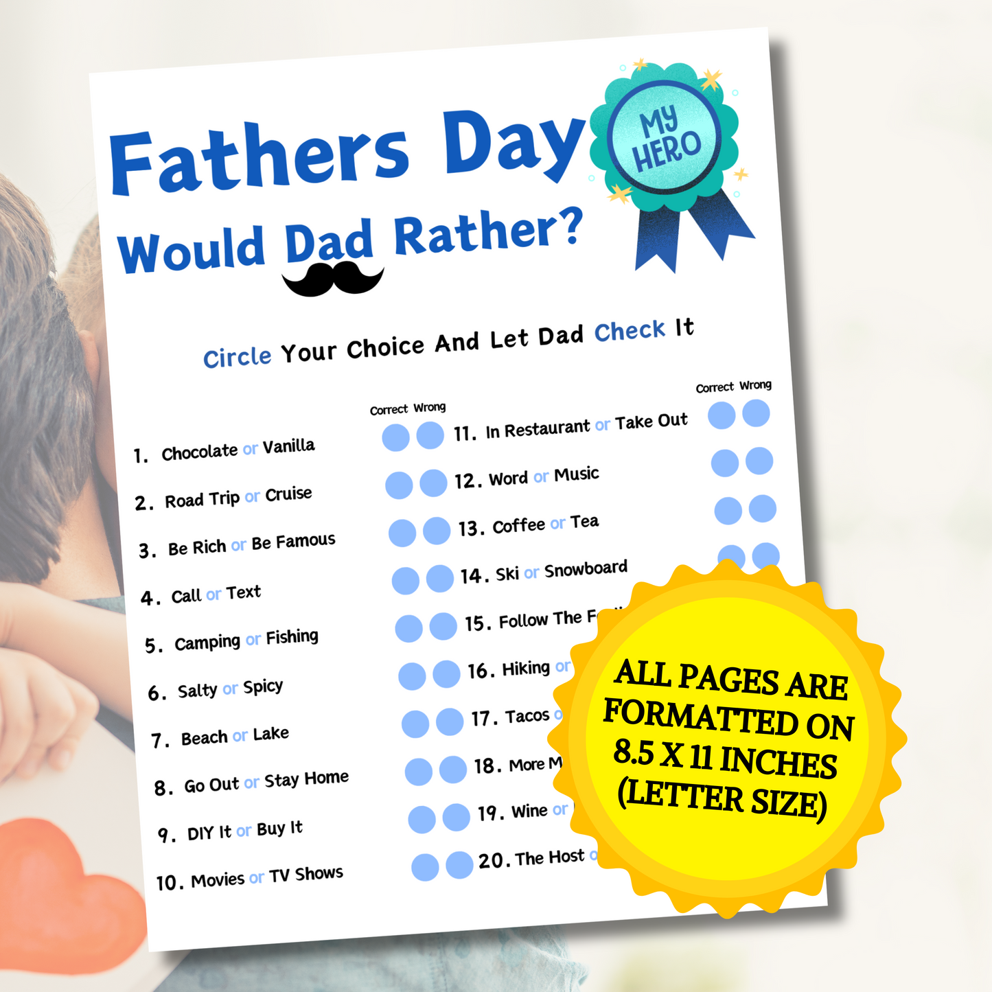 Fathers Day Would Dad Rather Game | Printable Would Dad Rather Game for Families