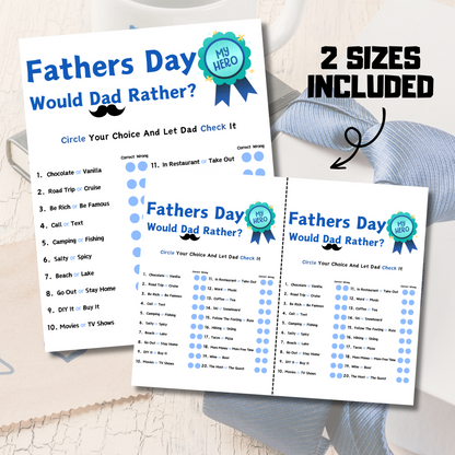 Fathers Day Would Dad Rather Game | Printable Would Dad Rather Game for Families