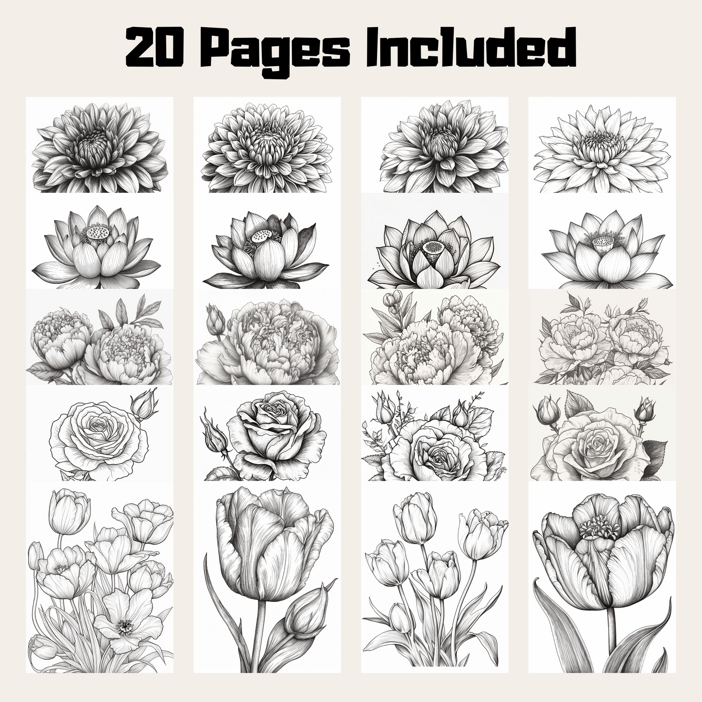 Flower Coloring Book 1: Flowers 20 Pages Included