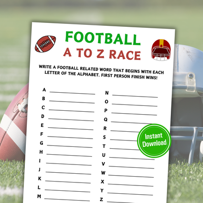 Football A To Z Race Game | Printable American Football ABC Race Game