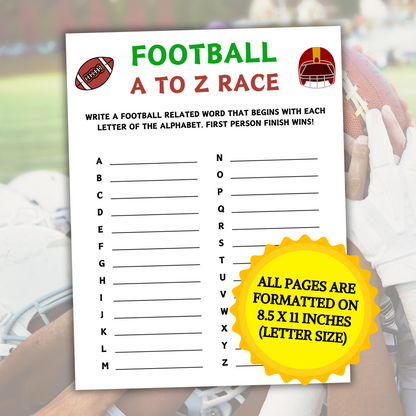 Football A To Z Race Game | Printable American Football ABC Race Game