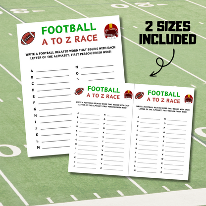 Football A To Z Race Game | Printable American Football ABC Race Game