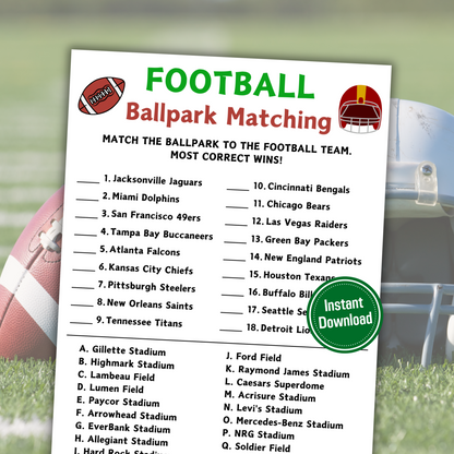 Football Ballpark Matching Game | American Football Ballpark Match Up Game