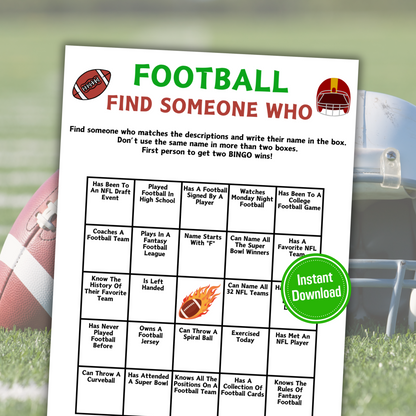 Football Find Someone Who Game | American Football Mix and Mingle Bingo Game