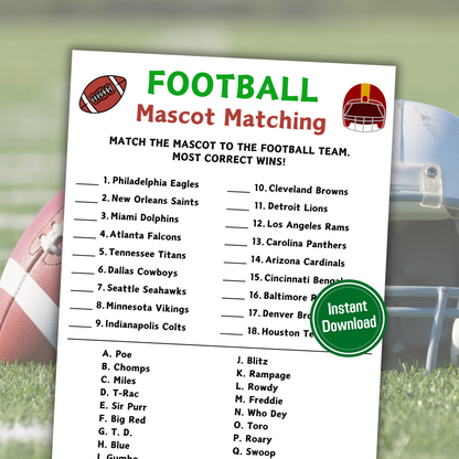 Football Mascot Matching Game | American Football Mascot Match Up Game