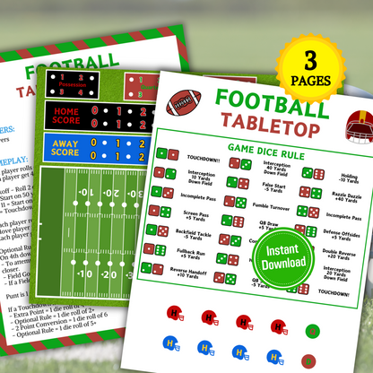 Football Tabletop Game | Printable American Football Dice Game