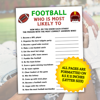 Football Who Is Most Likely To Game | American Football Most Likely Game