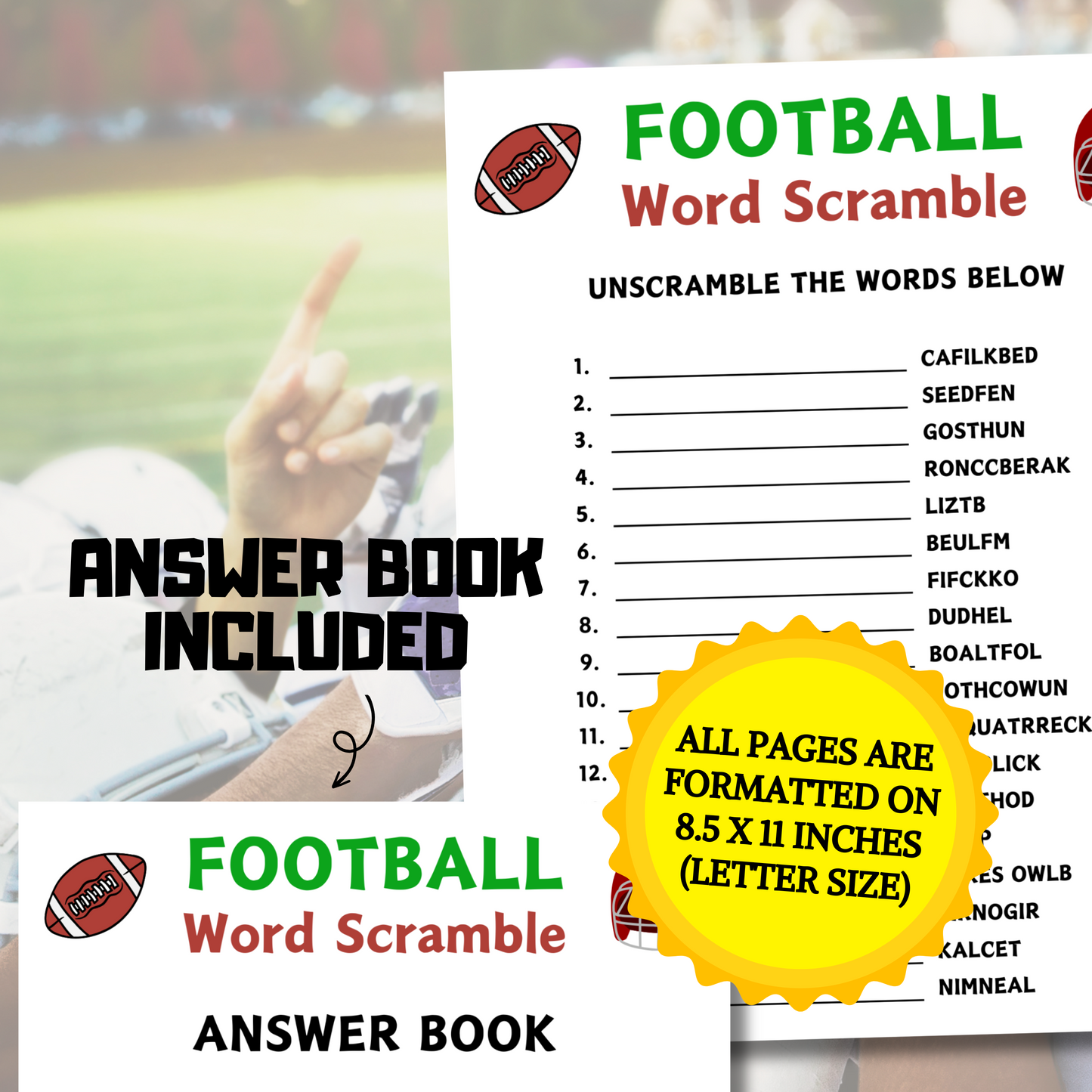 Football Word Scramble Game | American Football Unscramble Game