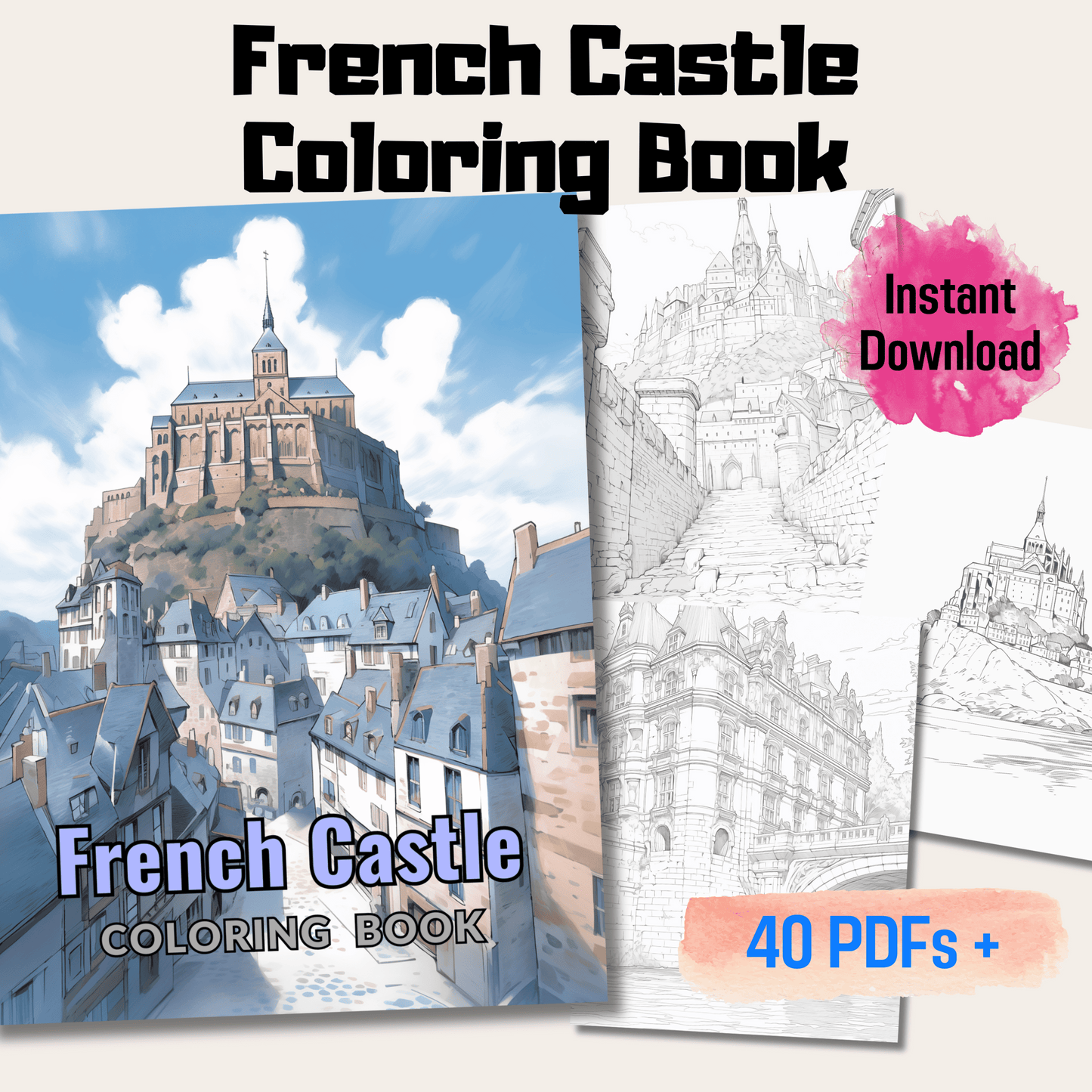 French Castle Coloring Book, Featuring Stunning Chateaus of France