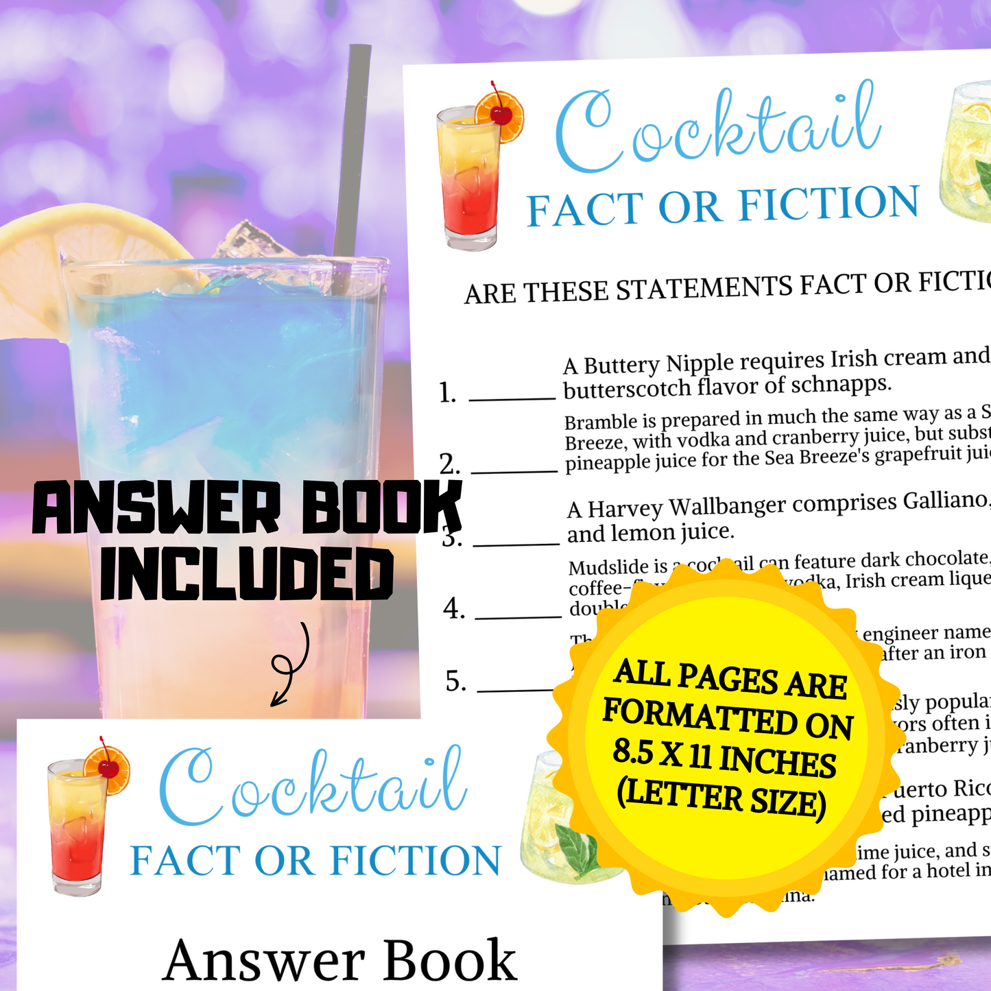 Cocktail Fact or Fiction Game | Printable Cocktail True or False Game